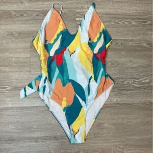 Auroural Belted One-Piece Swimwear One-Piece Plus Size Overlay Print Bikini